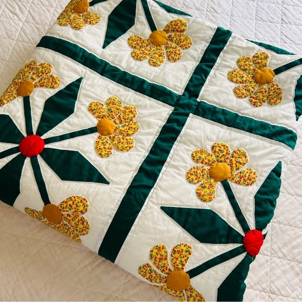 Handmade Floral Appliqué Quilt – 90” x 90” – Signed by Artist Elizabeth Bush